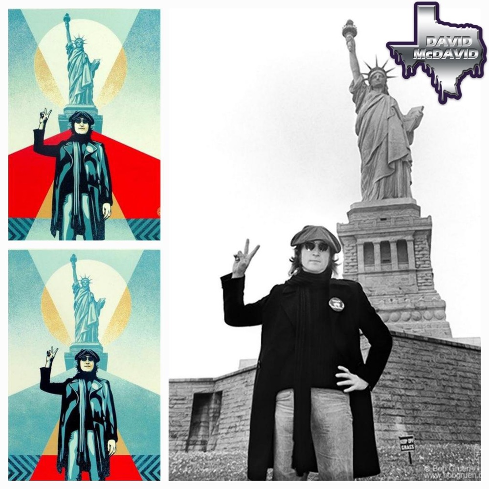 Obey Giant Lennon Peace and Liberty Red & Blue Set Signed Shepard Fairey 18x24